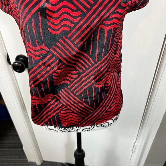 80’s vintage Plymouth black and red printed short sleeve blouse - Picture 3 of 7